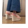 Ladies' Sponge Cake Wedge Sandals with Wide Feet, Retro Style, Summer Thick Sole, One Line Slippers, Waterproof Platform, Black High-heeled Sandals