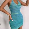 Knit Striped Backless Colorful Dress Women Casual Summer Holiday Package Hip S-L