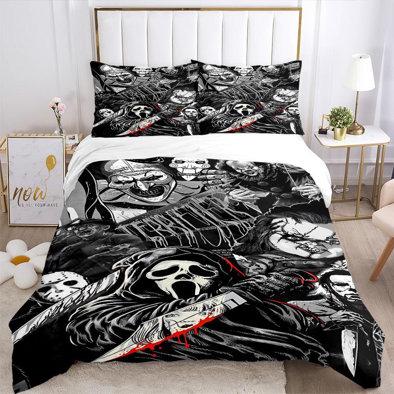 3pcs Horror Characters Duvet Cover Set, 1 Duvet Cover + 2 Pillowcases (No Insert), High-Definition Print, Home & Dorm Set Yy251208048