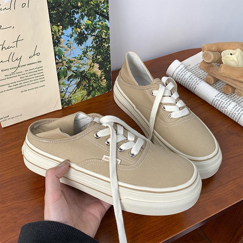 Half-drag canvas shoes women's 2025 new spring retro two-wear cloth shoes women's Hong Kong-style versatile board shoes ins tide