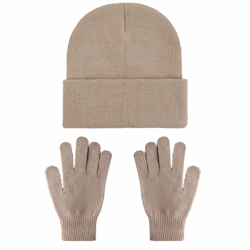 Unisex Winter Knit Beanie Hat Gloves Set Warm Acrylic Cap Outdoor Cold Weather Casual Wear