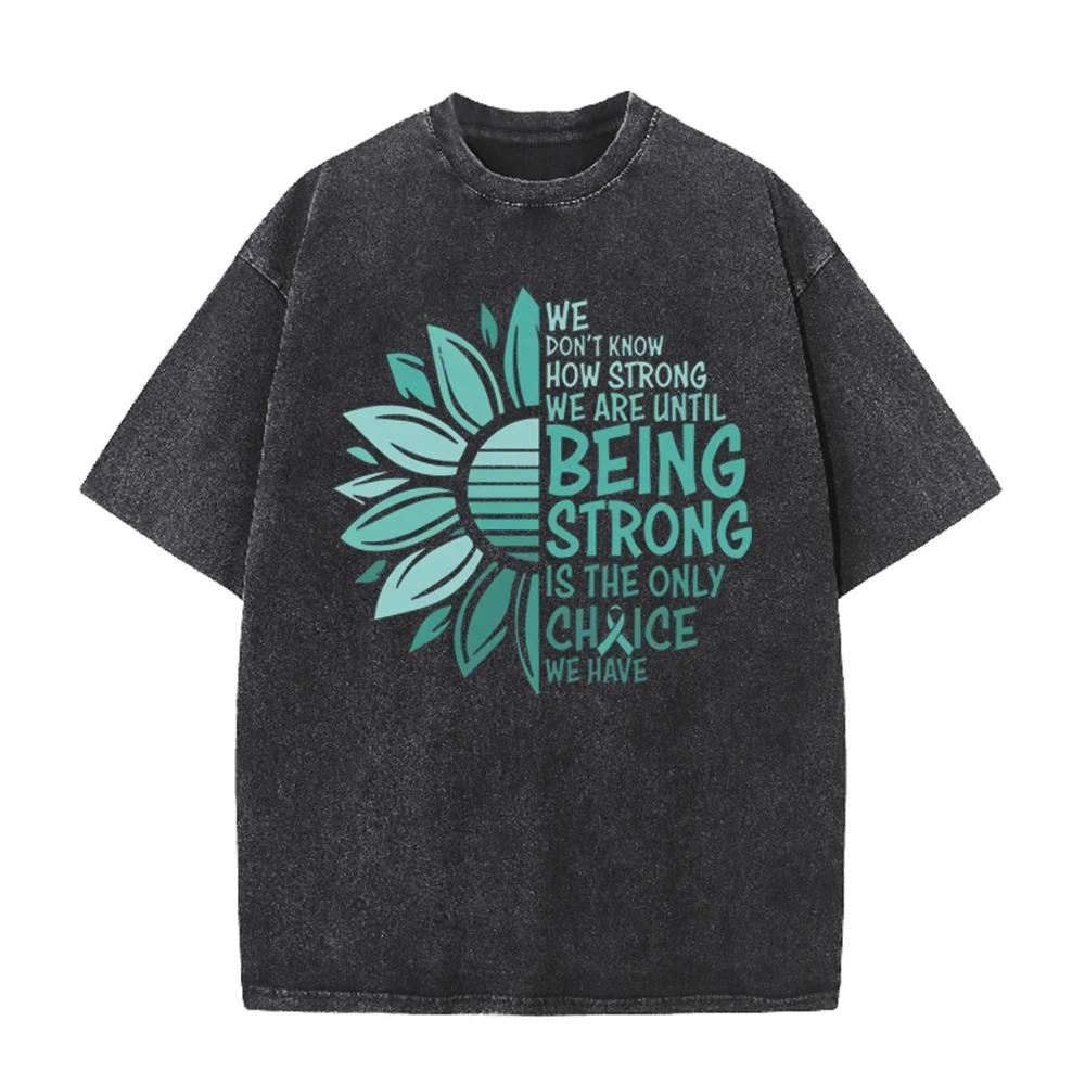 2026 Vintage Teal Sunflower Mental Health Slogan Graphic Black Acid Washed T Shirt Inspirational Strong Quote Oversized Unisex C