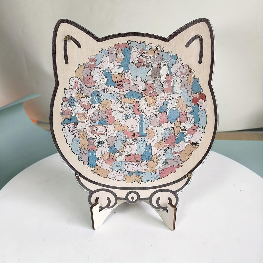 1PC Colored Cat Shaped Wooden Jigsaw Puzzle, Cats Shaped Wooden Puzzle, Unique Animal Shape Wood Puzzle, Creative Gifts for Cats Lovers, Home Decor