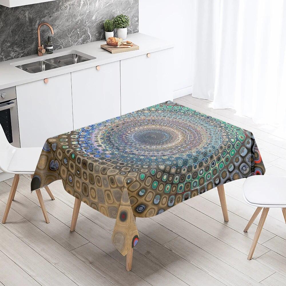 Psychedelic Geometric Mandala Pattern Rectangular Tablecloth Waterproof and Oilproof Wedding Restaurant Kitchen Table Decoration