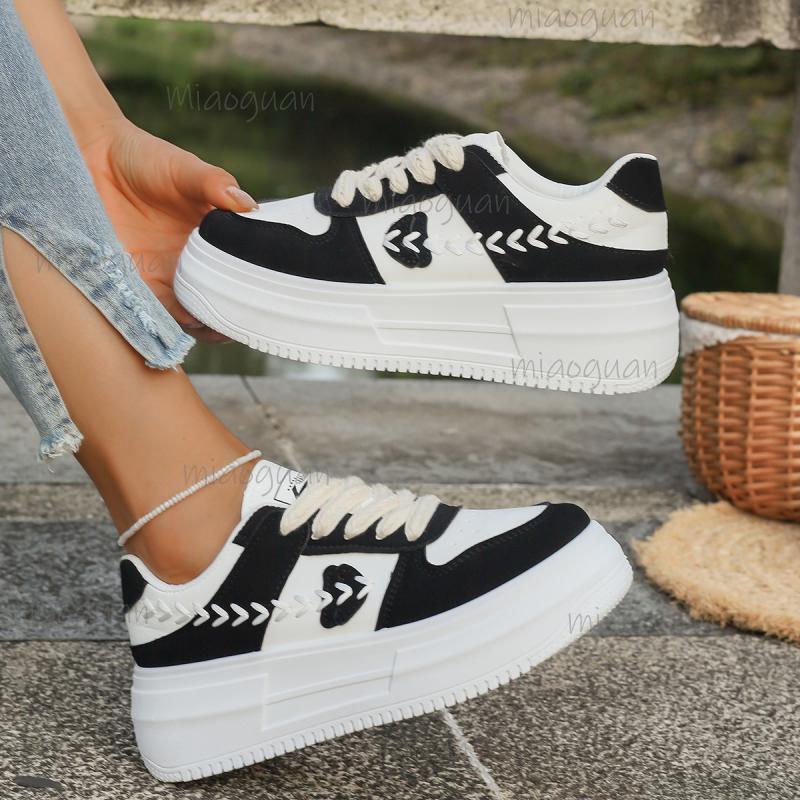 Fashion Fashion Thick Bottom Women 2025 Autumn Round Toe Stitching Decoration Lace Up Sneakers Non Slip Sports Shoes Zapatillas De Mujer