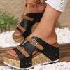 Large size thick-soled wedge slippers 2025 summer new belt buckle rivet beach open-toed women's shoes