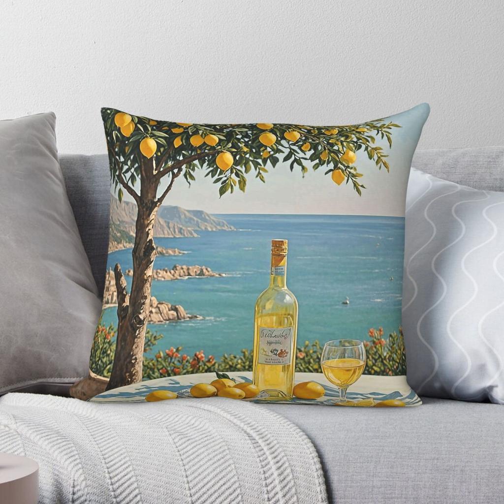 Mediterranean Bliss Lemons Spirits Square Pillowcase Polyester Linen Velvet Printed Decor Throw Pillow Case Sofa Cushion X