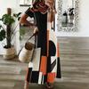 Women Plus Size V Neck Short Sleeve Geometric Printed Straight Maxi Dress