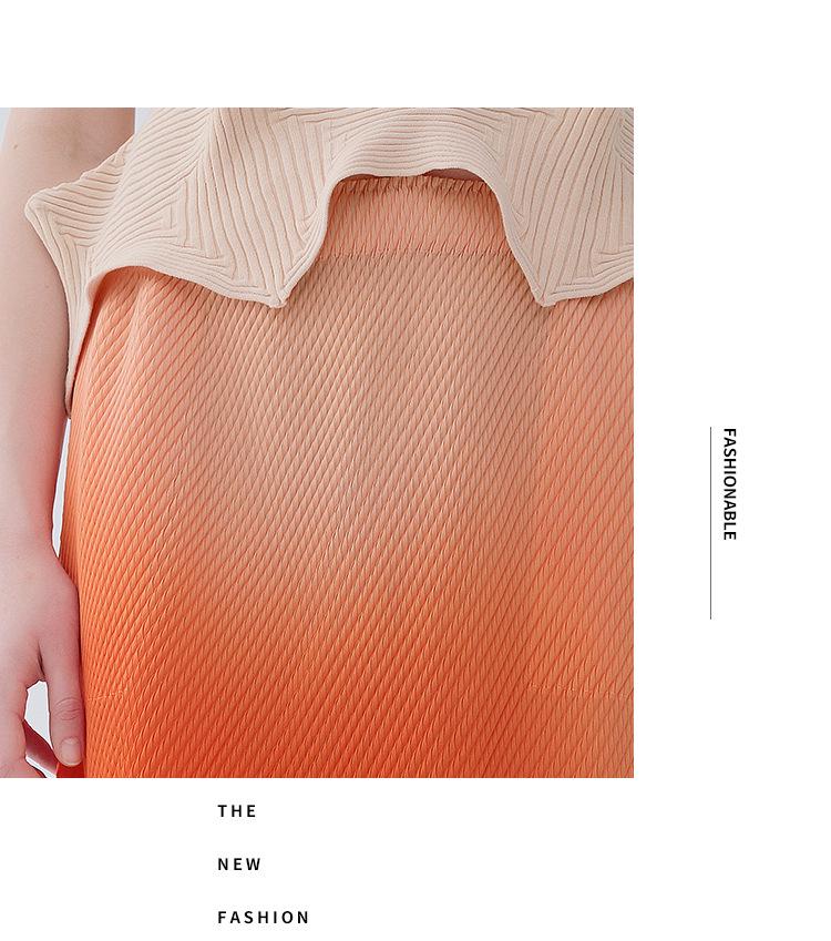 2025 Gradient A-Line Midi Skirt: High-Waisted, Fish Scale Print, Pleated Design