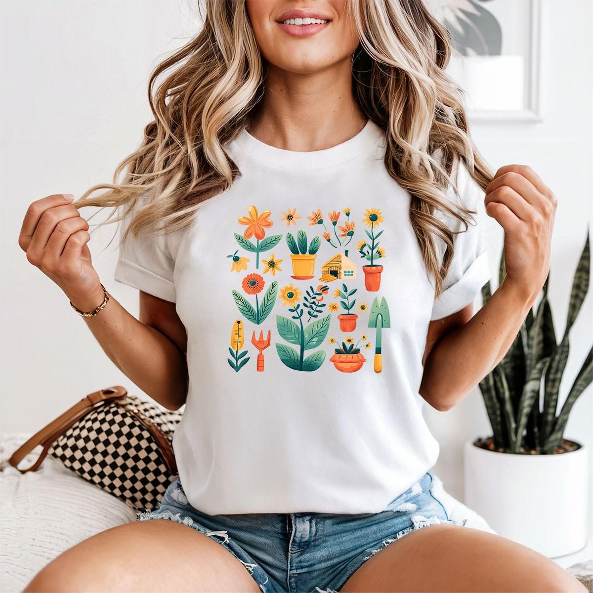 Gardening Hobbies Womens 100% Cotton T-shirt Mens Tees Top Floral Nature Garden Tools 3XL