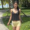 Women Polka Dot Lace Trim Camisole V Neck Spaghetti Strap Casual Solid Color Cropped Top