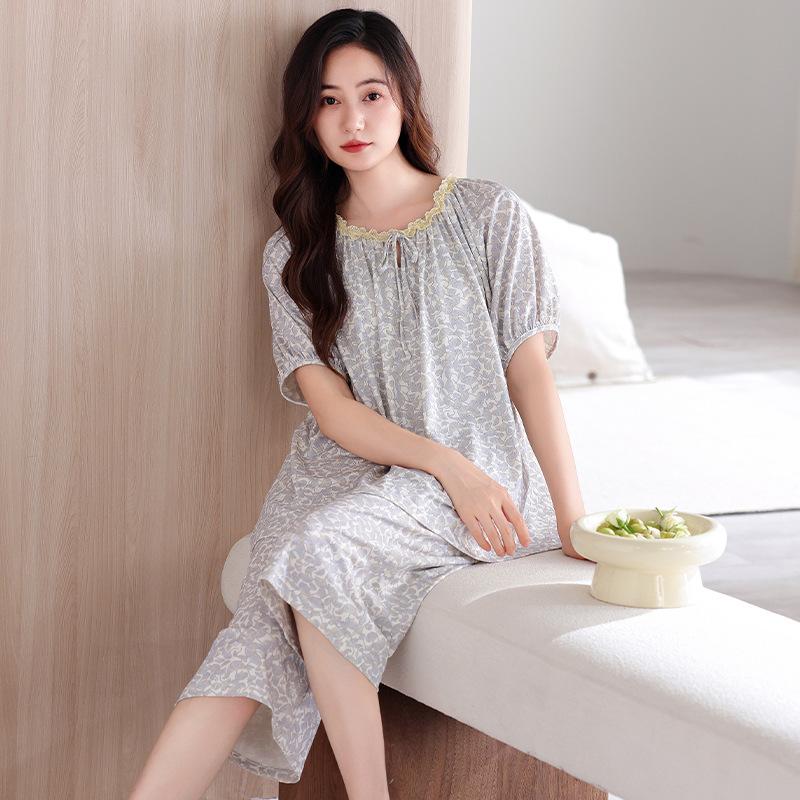 Pajamas Women's Summer Cotton Short-sleeved Five-point Pants Set 1011 New Spring with Chest Pad Integrated Summer Loungewear