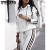 Autumn Winter Hoodies Jogger Pants Two Piece Set Women Warm Thick Fleece Cotton Suit Female Solid Print Casual Tracksuit