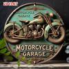Hisun Blechschild Vintage Motorrad Garage Retro Metall Blechmalerei Rustikal Abgenutzter D Effekt Motorrad Runde Wandkunst Dekoration Klassisch Biker Ma