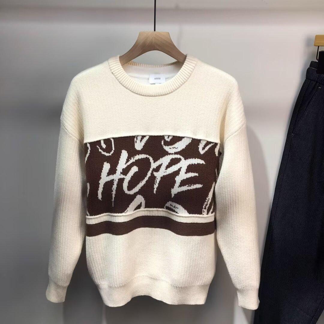 

Мужской свитер на осень и зиму с круглым вырезом, модный свитер с буквами, соответствующий цвету, высококачественный трехцветный топ 3XL абрикосовый