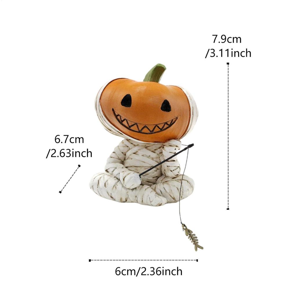 Halloween Statue Mummy Pumpkin Fisherman Figurine Spooky Gothic Statue Decor for Party Home Garden Shelf Room Table Christmas