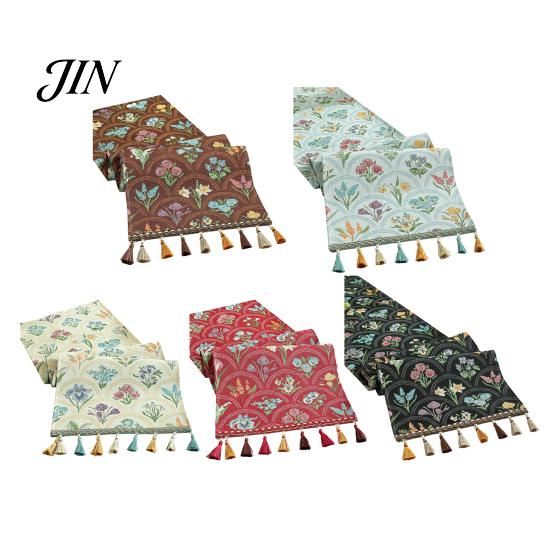 Classic Style Table Runner Jacquard Floral Runner, Vintage with Tassel Edges, Heat Resistant Farmhouse for Wedding Baby Shower Dining Decor