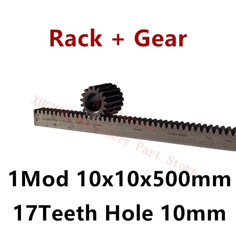 Full Tooth Upgrade 1mod Gear Rack 10*10*500mm + 1mod 17teeth Pinion 45 Steel Gear Metal Gear Rack And Pinion 10mm