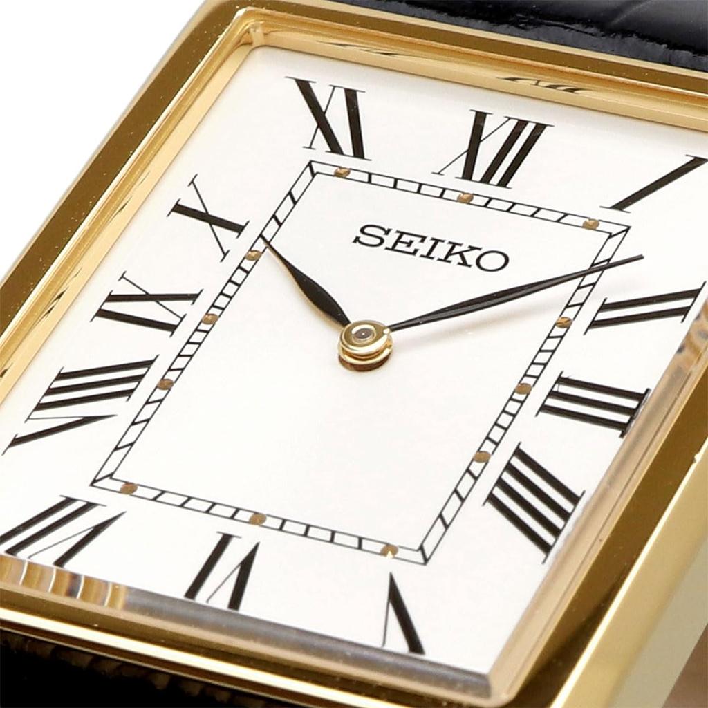 SEIKO Overseas Model Quartz Watch, Made in Japan Sapphire Glass Model SWR104, Gold/White/Black Leather, Men's