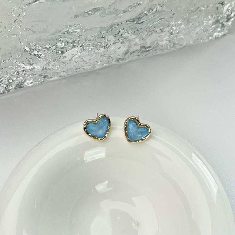 Petites boucles d'oreilles à tige en forme de cœur bleu scintillant pour femme, bijoux géométriques de style coréen, cadeau de mariage