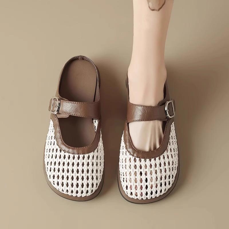 Baotou Half-slippers Summer Breathable Woven Flat Shoes One-foot Roman Sandals