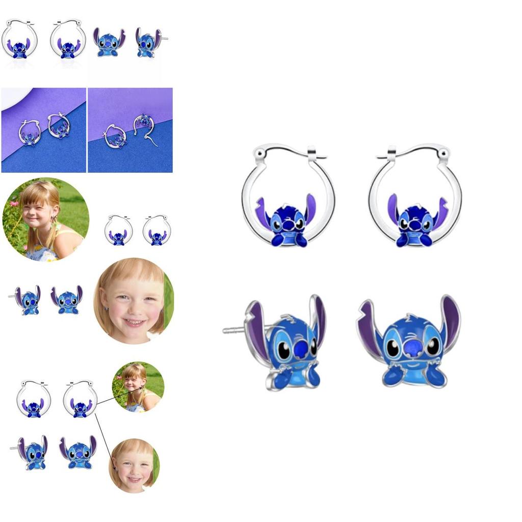Stylowe i Urocze Kolczyki Sztyfty z Kreskówką Stitch Dla Dzieci i Dorosłych