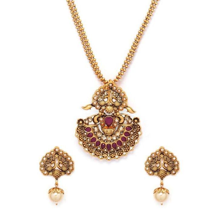 

Рожевий набір ювелірних виробів з імітацією рубіна та пави для жінок