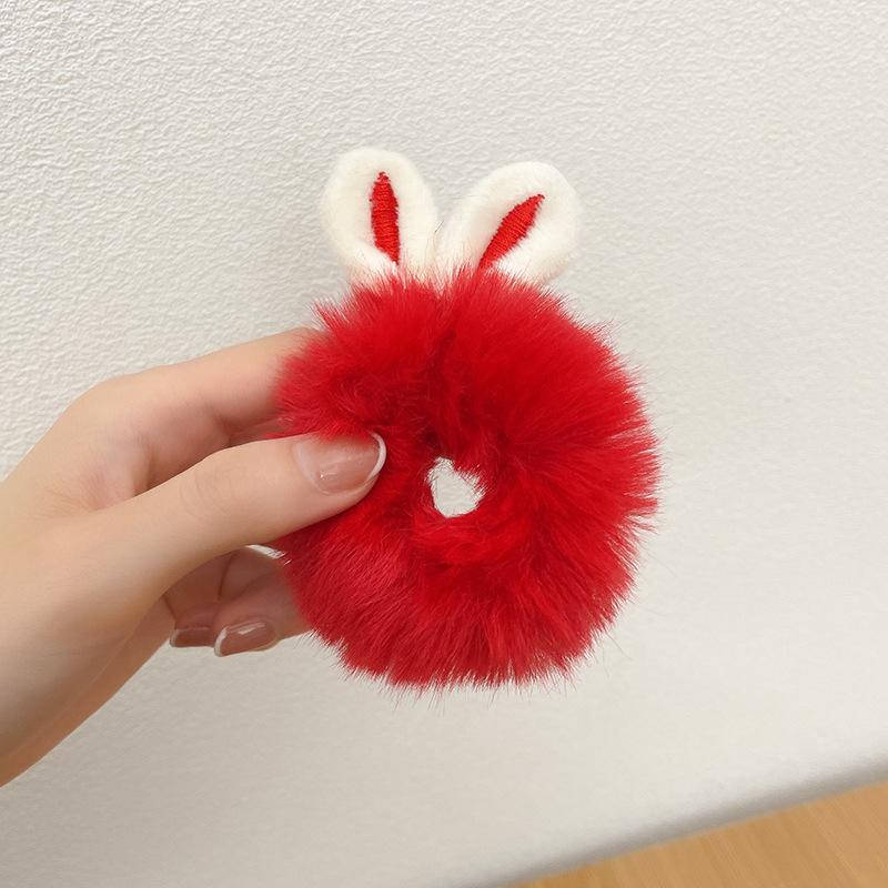Girls Sweet Imitation Rabbit Fur Rabbit Ears Elastic Hair Bands Women Fur Fluffy Hair Rings Plush Scrunchies Hair Accessories