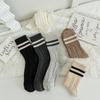 Women Autumn and Winter Warm Retro Striped Parallel Bars Twist Wool Tube Pile Socks