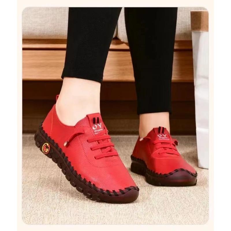 

Fashion single shoes soft sole hand-sewn bag large size casual women s one-pedal lazy shoes 35 красный
