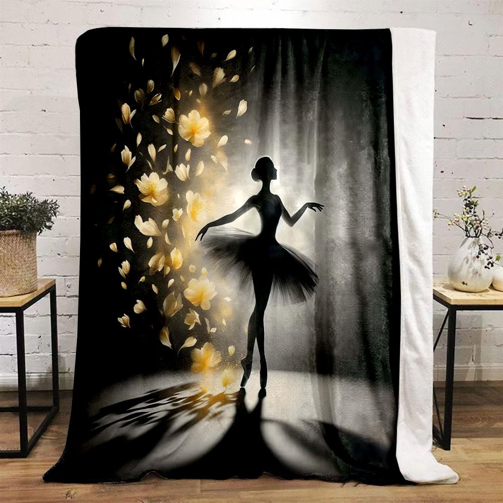 Ballet Silhouette and Floating Petals print blanket soft and cozy perfect for the living room bed sofa or a nap,gift