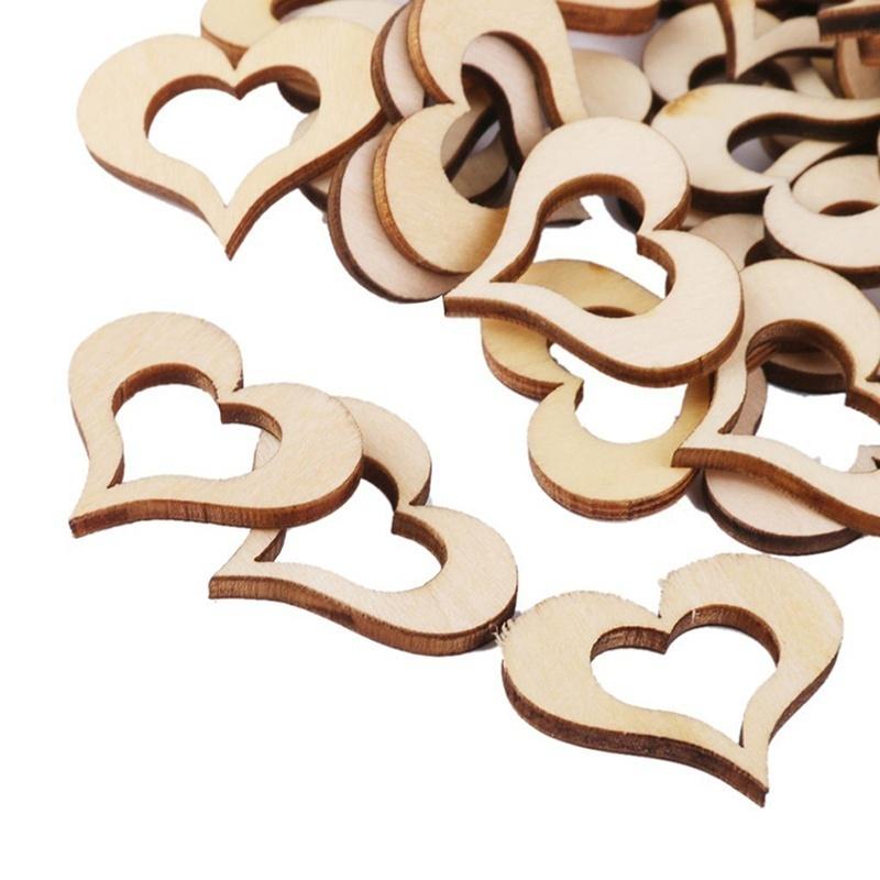 50 Pcs Art Cuts Mini Mixed Wooden Buttons Hearts Embellishments for Craft