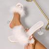 Sommer Design Feder Kunstpelz Damen Hausschuhe Sexy Eckige Zehenpartie Klare Kristall High Heels Schuhe Party Abschlussball Slides Sandalen