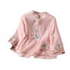 Spring, Autumn and Summer Cotton and Linen Shirt Embroidered Retro Placket Button Literary Top Women's Seven-quarter Sleeve Shirt