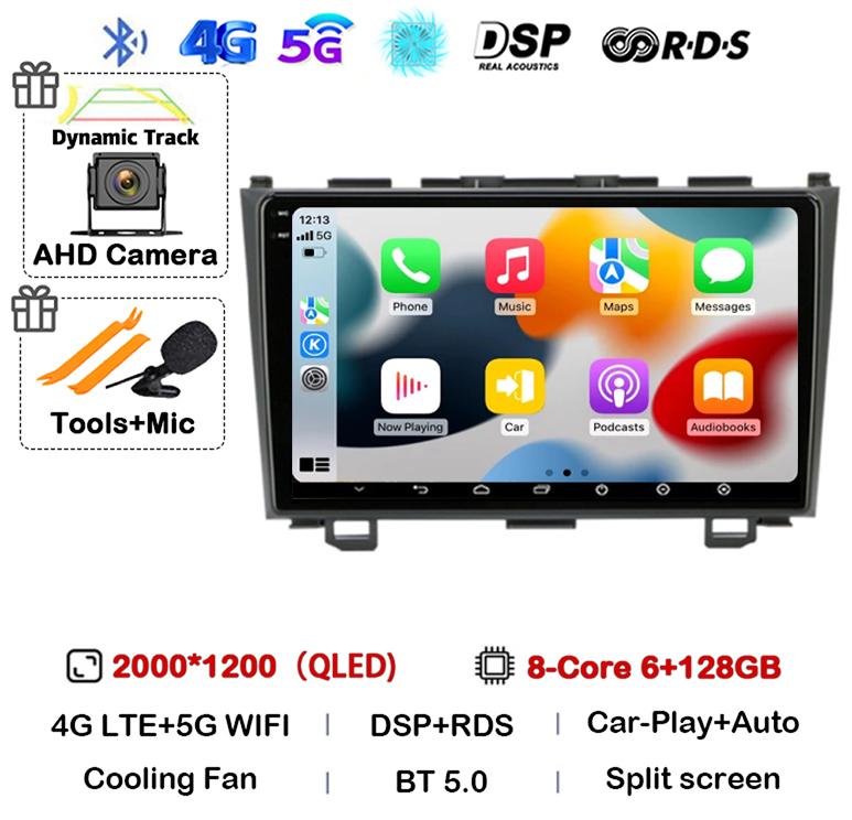 Android 14 Carplay Car Radio For Honda CR-V 3 RE CRV 2007 2008 2009 2010 2011 Multimedia Player 2 Din DVD GPS Head Unit Stereo
