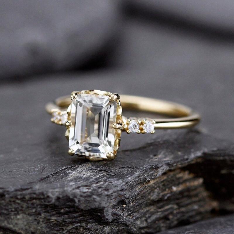 New Square Crystal Zircon Ring Sweet French Elegant Index Finger Ring Popular Jewelry