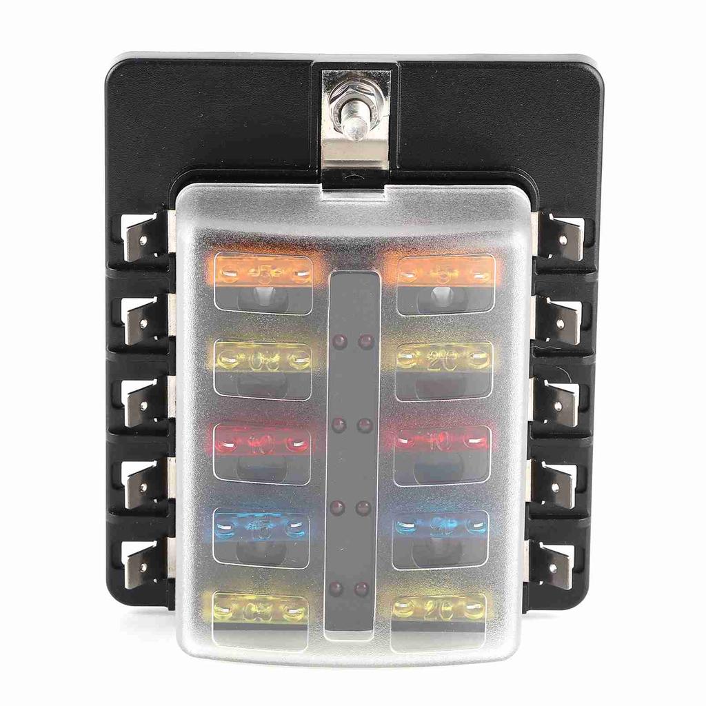 10-fach Sicherungskasten Flachsicherungshalter mit LED-Kontrollleuchte für Automobil Auto Boot Yacht