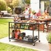 Garden Trolley Barbecue Cart on Casters with Foldable Side Tray, Three Shelves, 133 x 48.5 x 82 cm, Black
