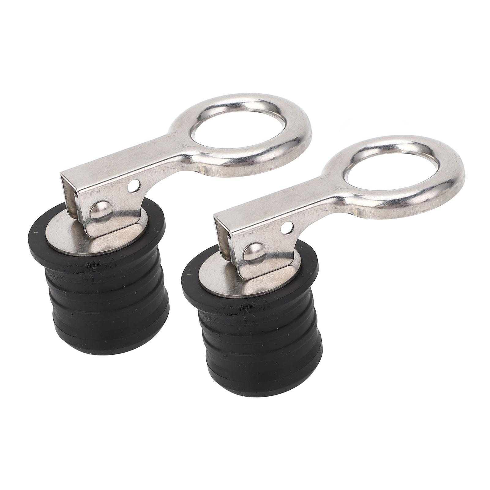 

2PCS Boat Plug Snap Handle Stainless Steel Boat Drain Plug Marine Rubber Plug Accessories for Ships Yachts