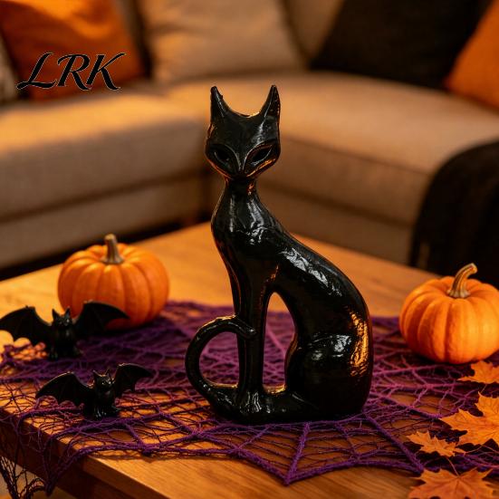 Halloween Witchcraft Art Decor Gothic Witch Cat Statue for Home Decor, Resin Dark Aesthetic Room Decorations Figurine, Mystical Tabletop Ornament