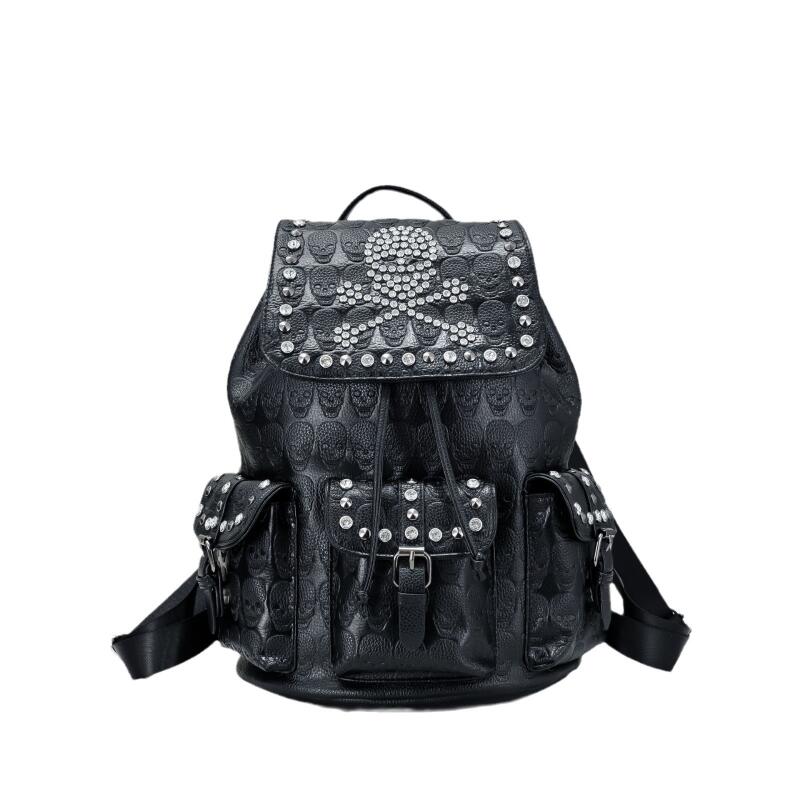 Nowy Czarny Plecak Halloween Czaszka Nit Diamentowa Wstawka Europejski Amerykański Rekreacyjny Moda Niszowy Design Plecak Jakość