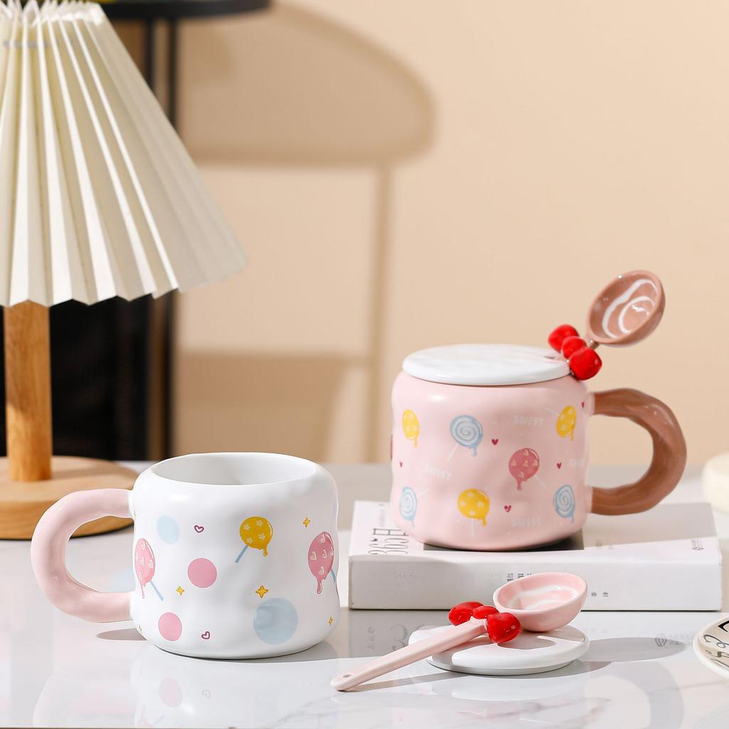 Cute Candy Cup Ceramic Girl Girl Birthday Gift Mug Couple Cup with Lid Office Porcelain Cup