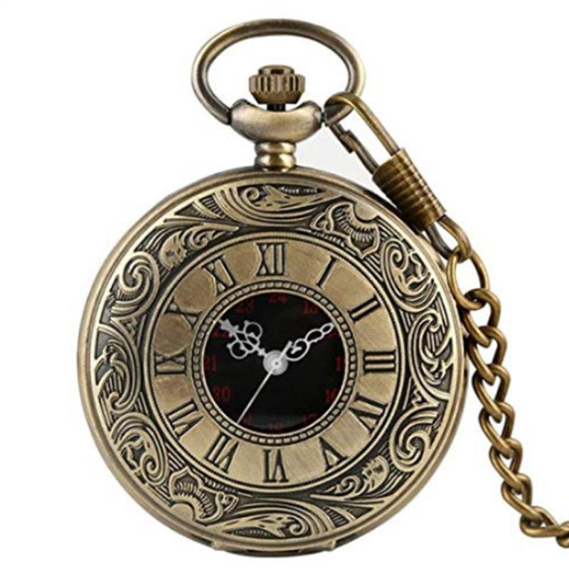 Large Black Decorative Romagna Double Display Pocket Watch Retro Necklace Men'S Alloy Pocket Watch