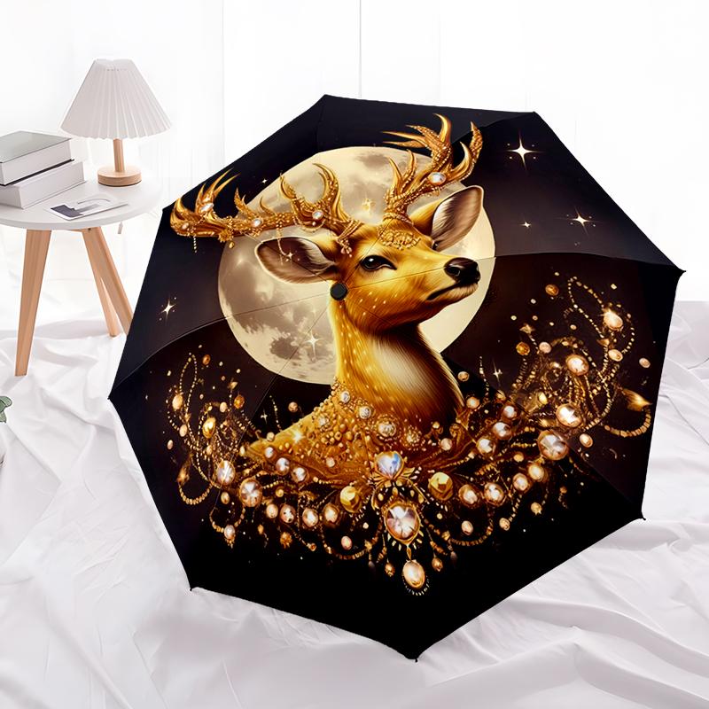 Christmas Reindeer Folding Umbrella-Fashionable Auto-Open Design 8 Iron Ribs Plastic Handle Foldable Sunshade,Perfect Gifts