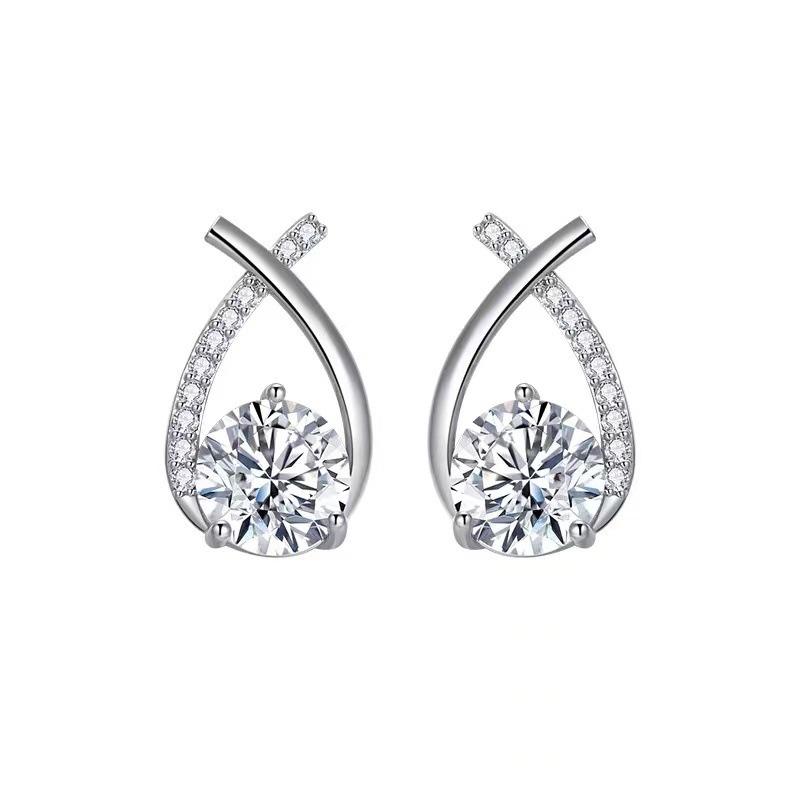 Elegant Women Cross Zircon 925 Silver Needle Stud Earrings Jewelry