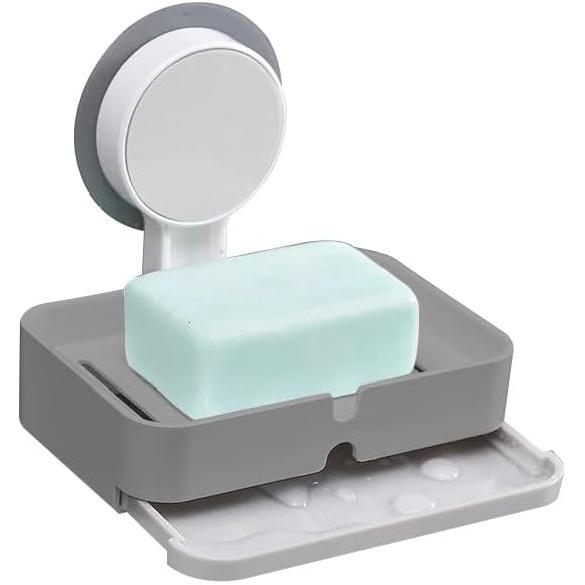 POTENTIA Adhesive Soap Holder Dish Container for Shower Wall Mounted NO-Drilling Self Draining Removable Tray Waterproof Bar Soap Sponge Holder for