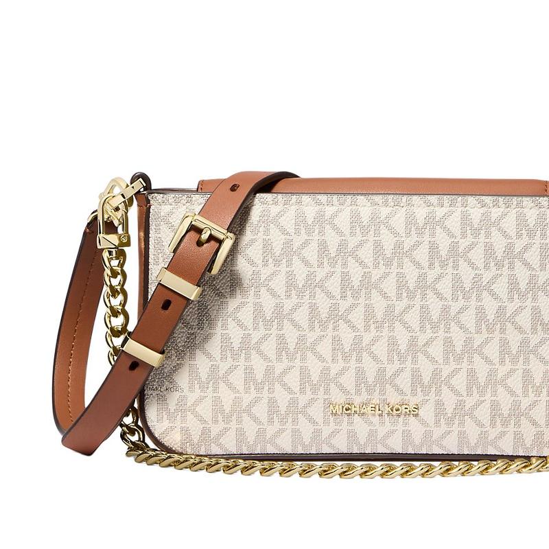 Michael Kors Bryant Logo Snap Fastening Coated Canvas Crossbody Shoulder Bag Small Women's Light Khaki