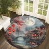 Chinese Garden Moonlight Round Rug - Lightweight Non-Slip Washable Floor Mat for Entryway and Living Room