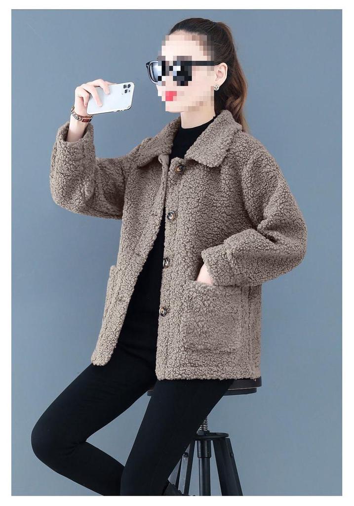 Damen Plus Size Lammwoll-Fleecejacke - Frühling/Herbst Lockerer Sitz Pelzoberteil