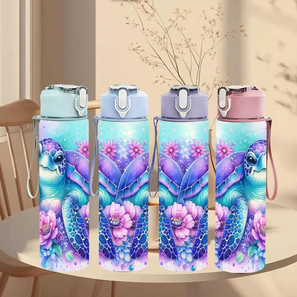 1PC Mermaid Underwater Ocean Fantasy 750ml Color Plastic Sports Water Bottle Leakproof Flip Straw Lid Suitable for Sports Office Home Use
